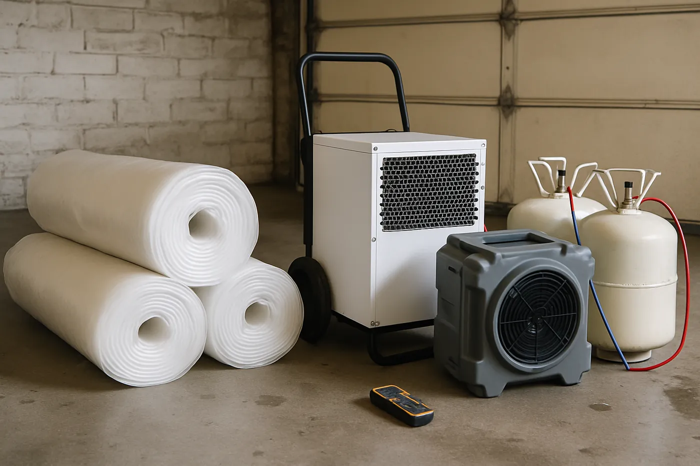 HEPA air scrubber and dehumidifier staged for a mold removal job in Huntsville